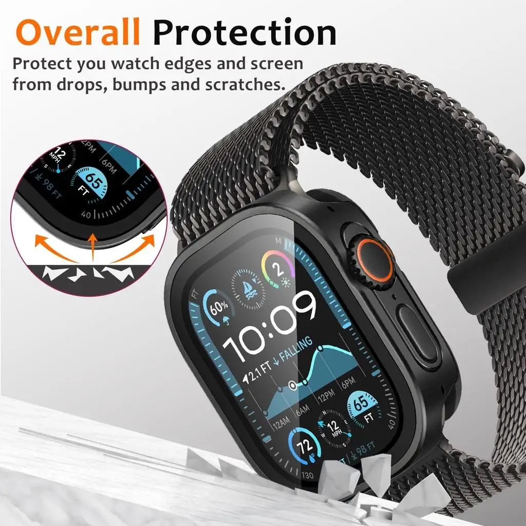 Coque Etui de Protection Apple Watch 4 5 6 7 8 9 10 11 Ultra Métal Verre Trempé – Image 5