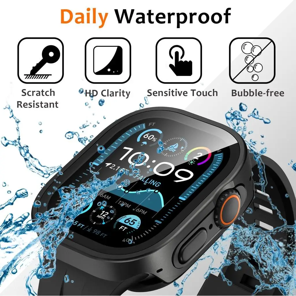 Coque Etui de Protection Apple Watch 4 5 6 7 8 9 10 11 Ultra Métal Verre Trempé – Image 4