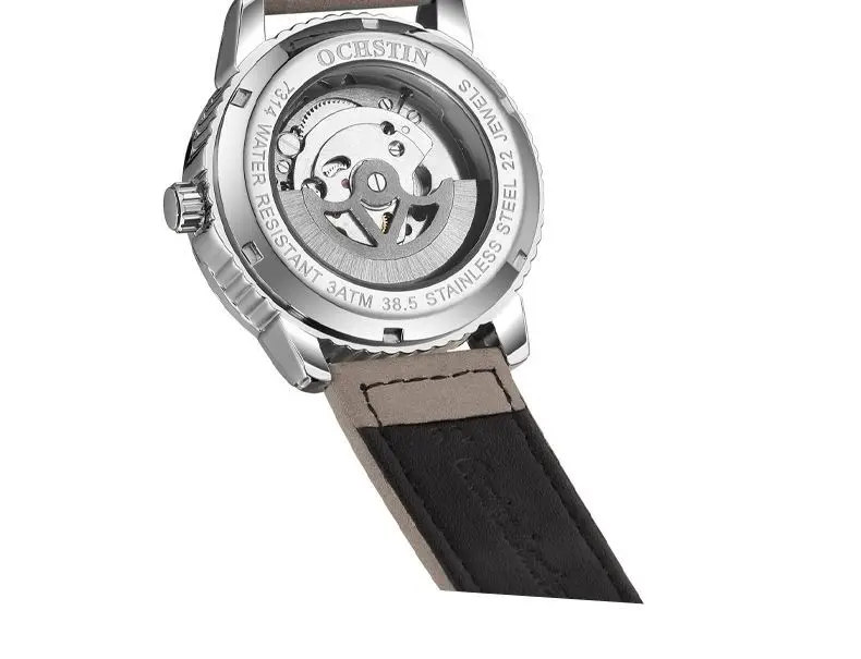 Montre mécanique automatique squelette pour homme, phase de lune, tourbillon, bracelet en cuir, grand cadran rond, boucle ardillon, étanche