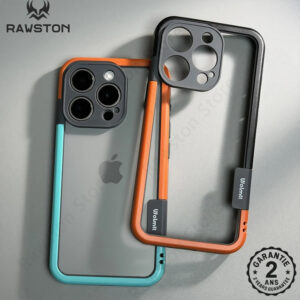 Coque iPhone 13 14 15 16 17 Pro Max Bords Silicone Orange Transparent Antichoc