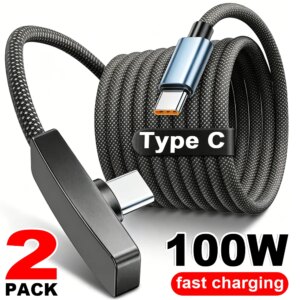 Câble USB Type C 90 Degrés 1m 100W Charge Rapide Noir Universel 480Mbps
