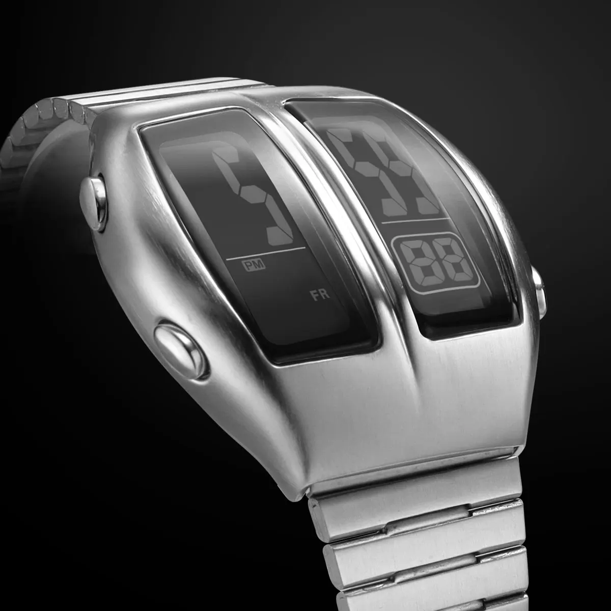 Montre Homme Digital Double Affichage LED Chronographe Acier Inox Argenté Doré – Image 2