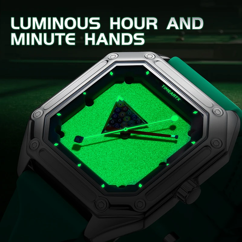 Montre Homme Carré Table de Billard Vert Quartz Étanche 30M Silicone Argenté – Image 3