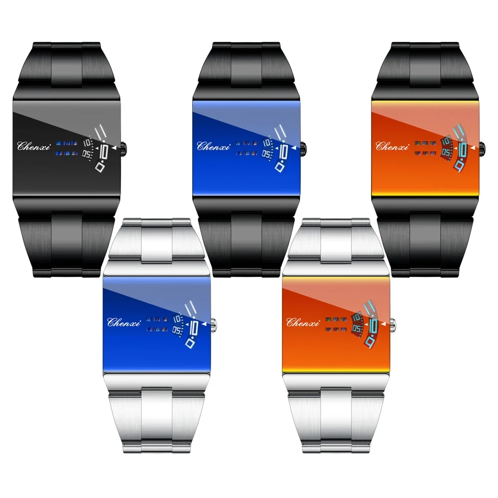 Montre Homme Carrée Quartz Bleu Cadran Noir Acier Inox Flat Screen Mini Zone – Image 4
