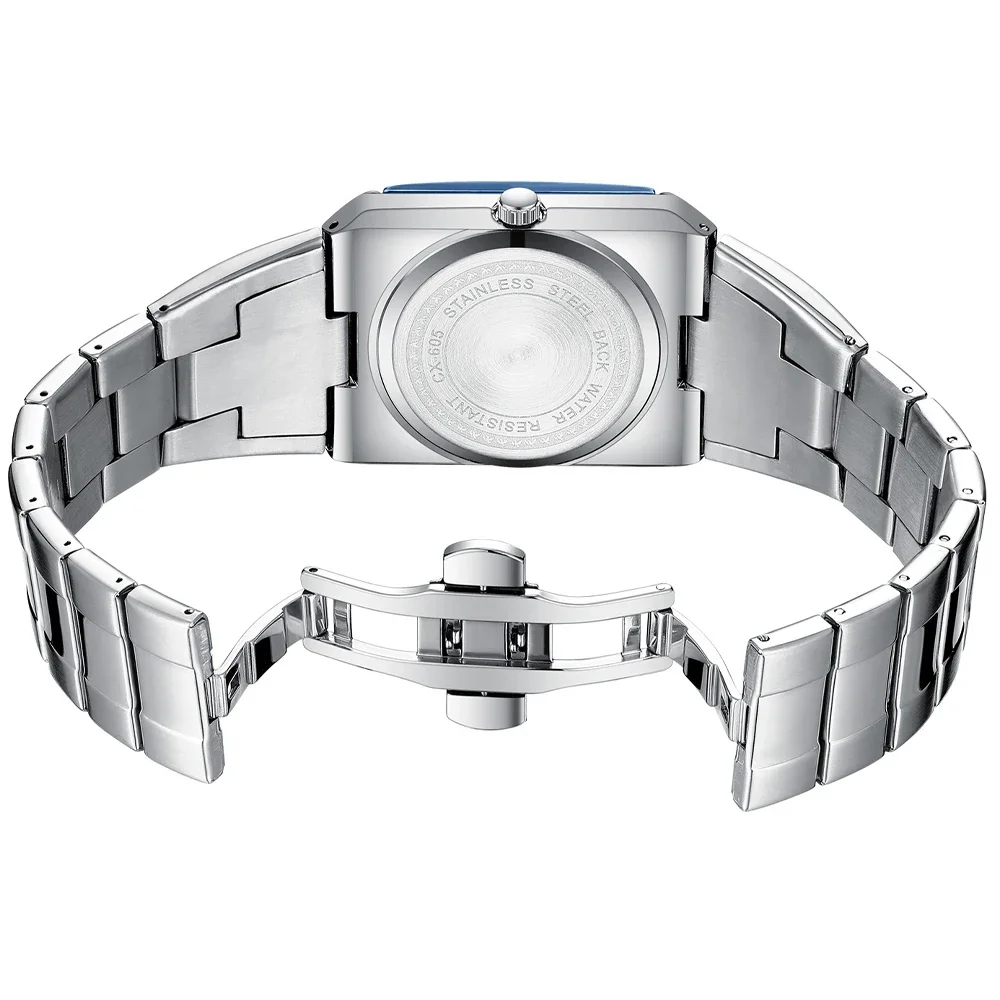 Montre Homme Carrée Quartz Bleu Cadran Noir Acier Inox Flat Screen Mini Zone – Image 6