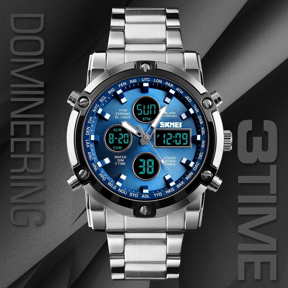 Montre Homme Digitale Aiguilles Multifonctions Acier Chronographe Numérique – Image 6