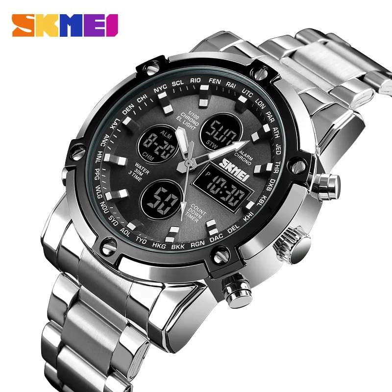 Montre Homme Digitale Aiguilles Multifonctions Acier Chronographe Numérique – Image 2