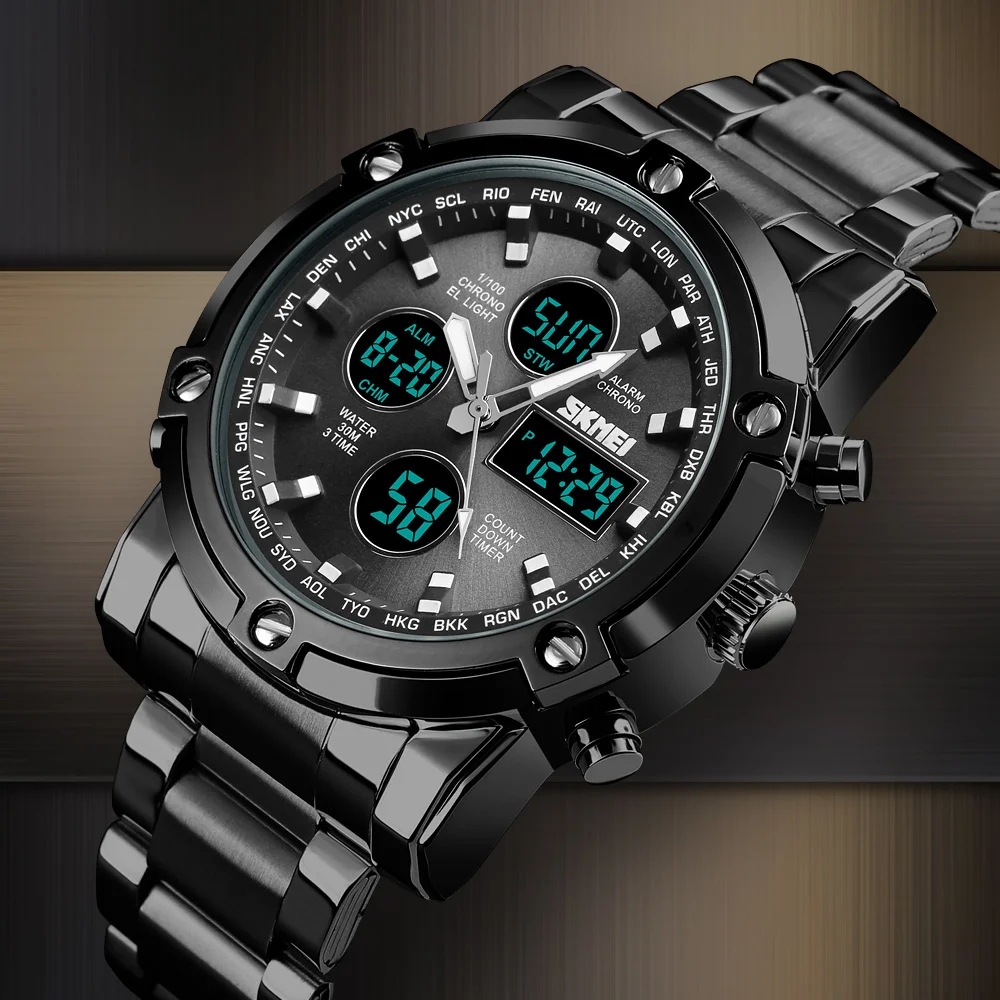 Montre Homme Digitale Aiguilles Multifonctions Acier Chronographe Numérique – Image 3