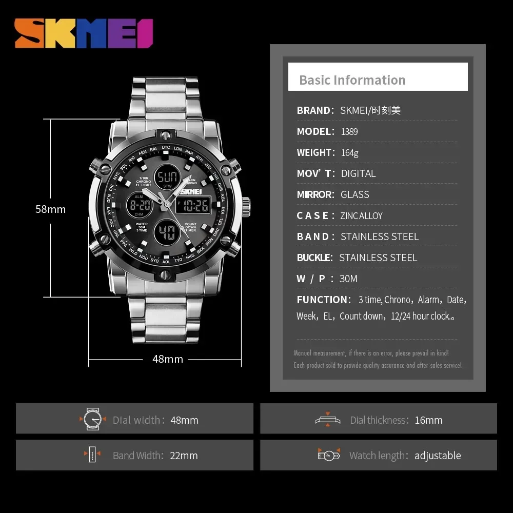 Montre Homme Digitale Aiguilles Multifonctions Acier Chronographe Numérique – Image 4