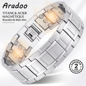 Bracelet Bien-Être Homme Acier Titane 3500 Gauss Aimants Thérapie Magnétique