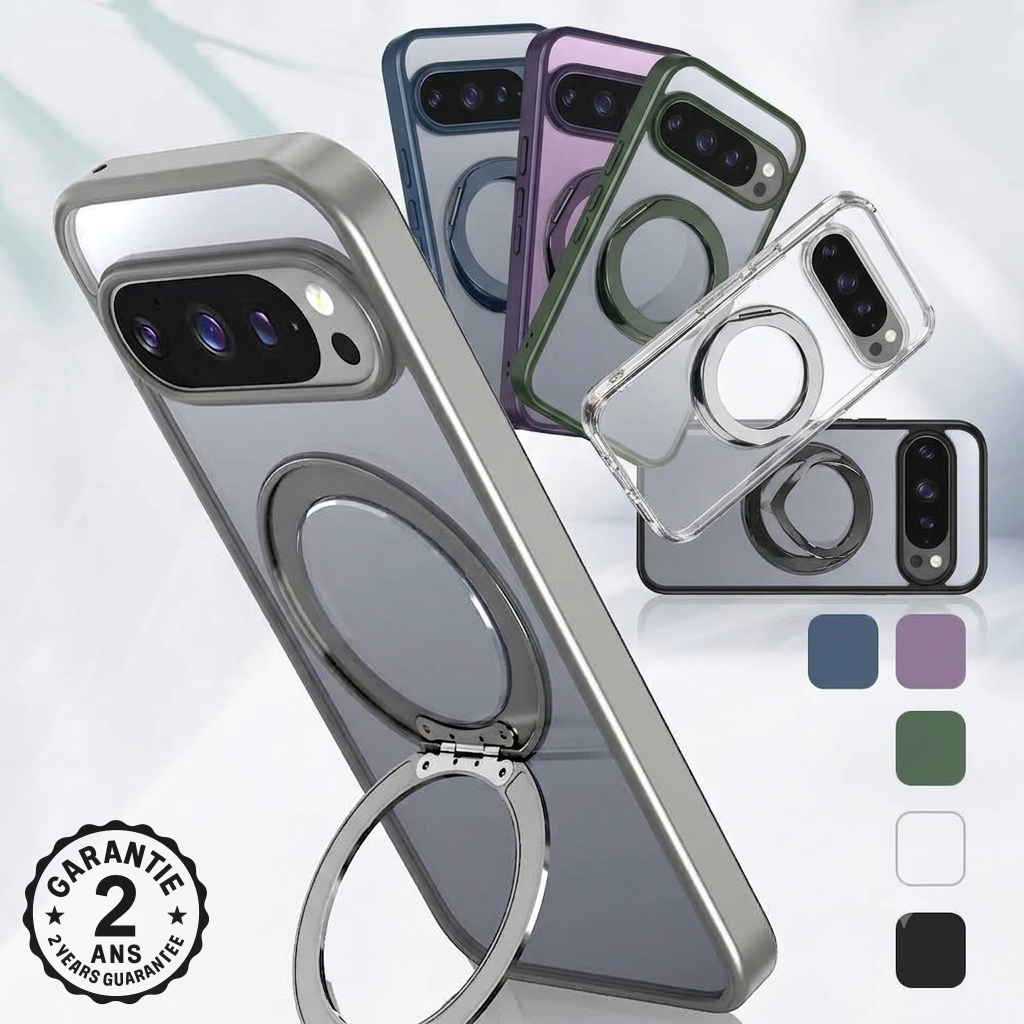 Coque Google Pixel 11 10 9 Pro XL Transparente TPU Anneau Magnétique Pivotant Qi