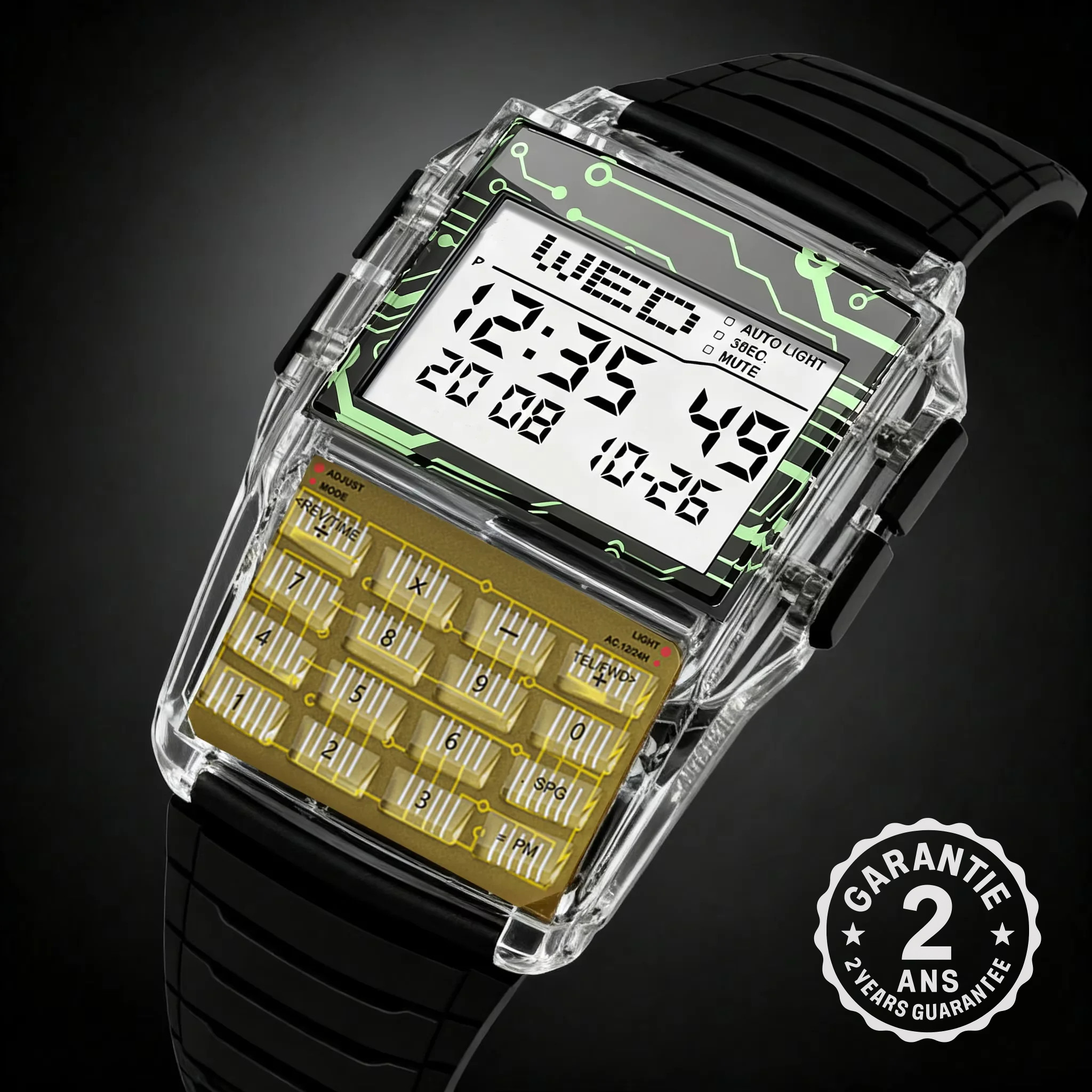 Montre Homme Calculatrice Calculette Digital Transparente Bracelet Silicone