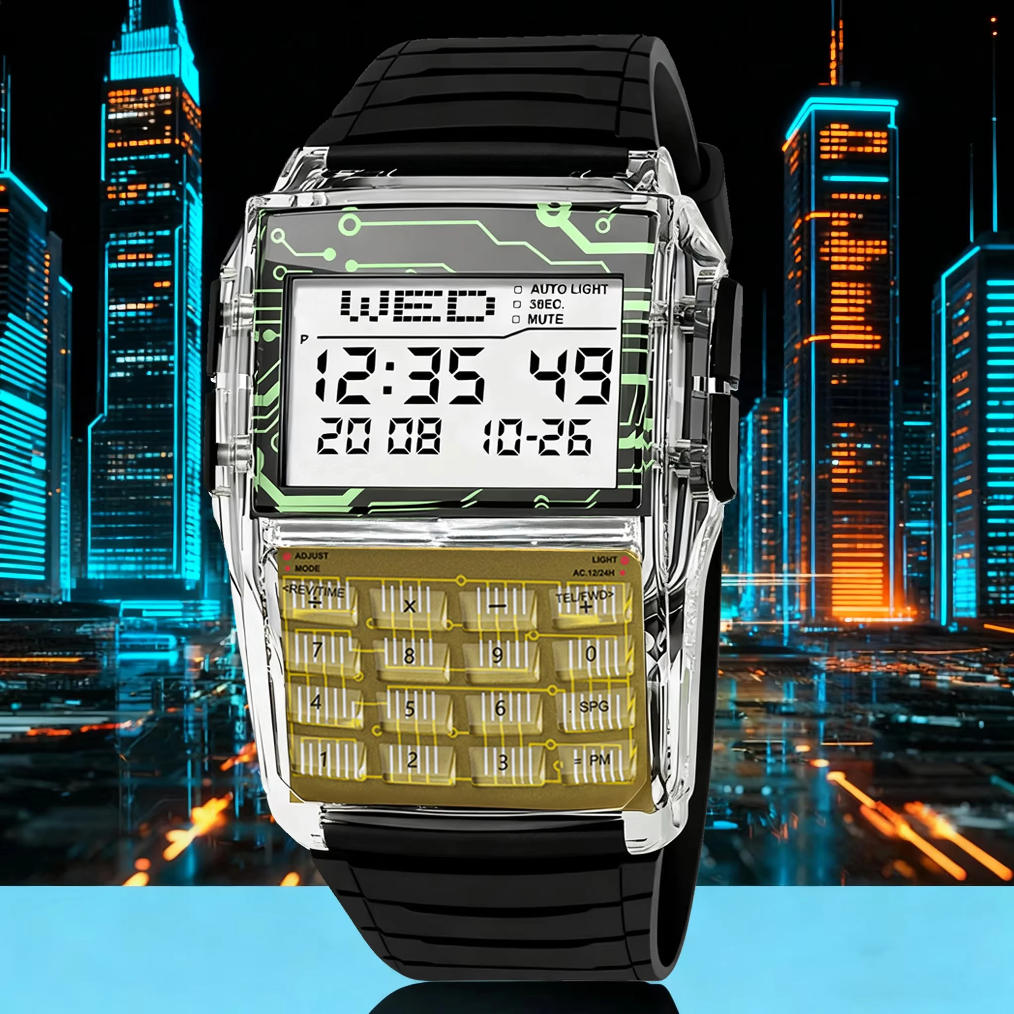 Montre Homme Calculatrice Calculette Digital Transparente Bracelet Silicone – Image 4