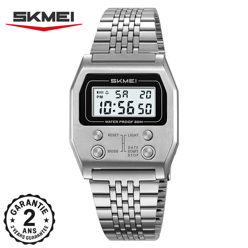 Montre Numerique Homme Digitale Sport Quartz Acier Inox Multifonctions Chrono