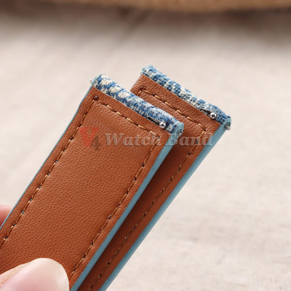Nouveau style bracelet de montre en nylon et cuir 20mm 22mm texture torsadée bracelet de montre bleu irrégulier accessoires pour hommes et femmes