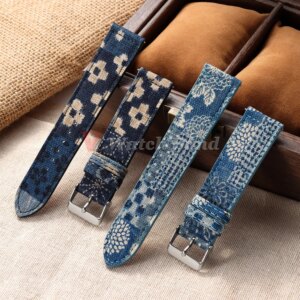Nouveau style bracelet de montre en nylon et cuir 20mm 22mm texture torsadée bracelet de montre bleu irrégulier accessoires pour hommes et femmes