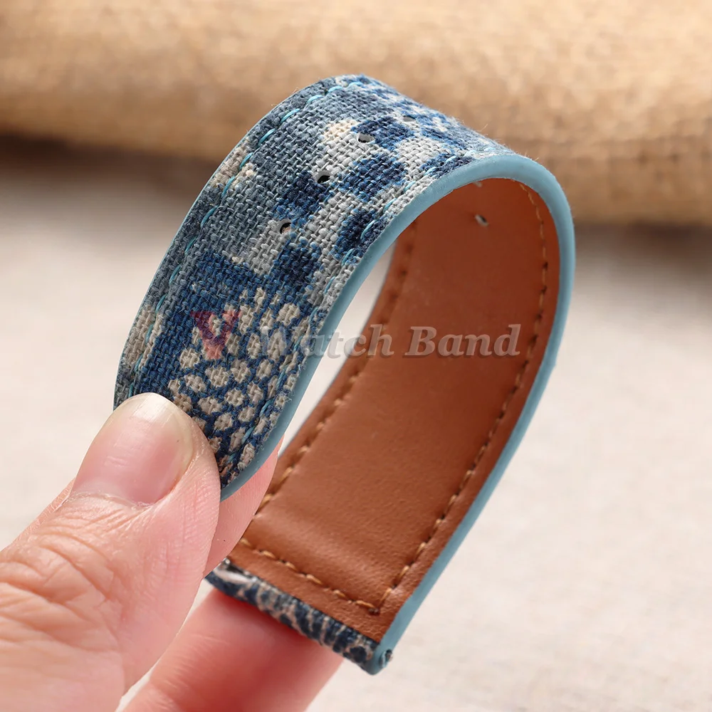 Nouveau style bracelet de montre en nylon et cuir 20mm 22mm texture torsadée bracelet de montre bleu irrégulier accessoires pour hommes et femmes