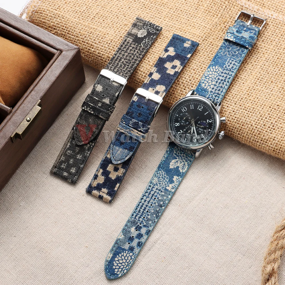 Nouveau style bracelet de montre en nylon et cuir 20mm 22mm texture torsadée bracelet de montre bleu irrégulier accessoires pour hommes et femmes