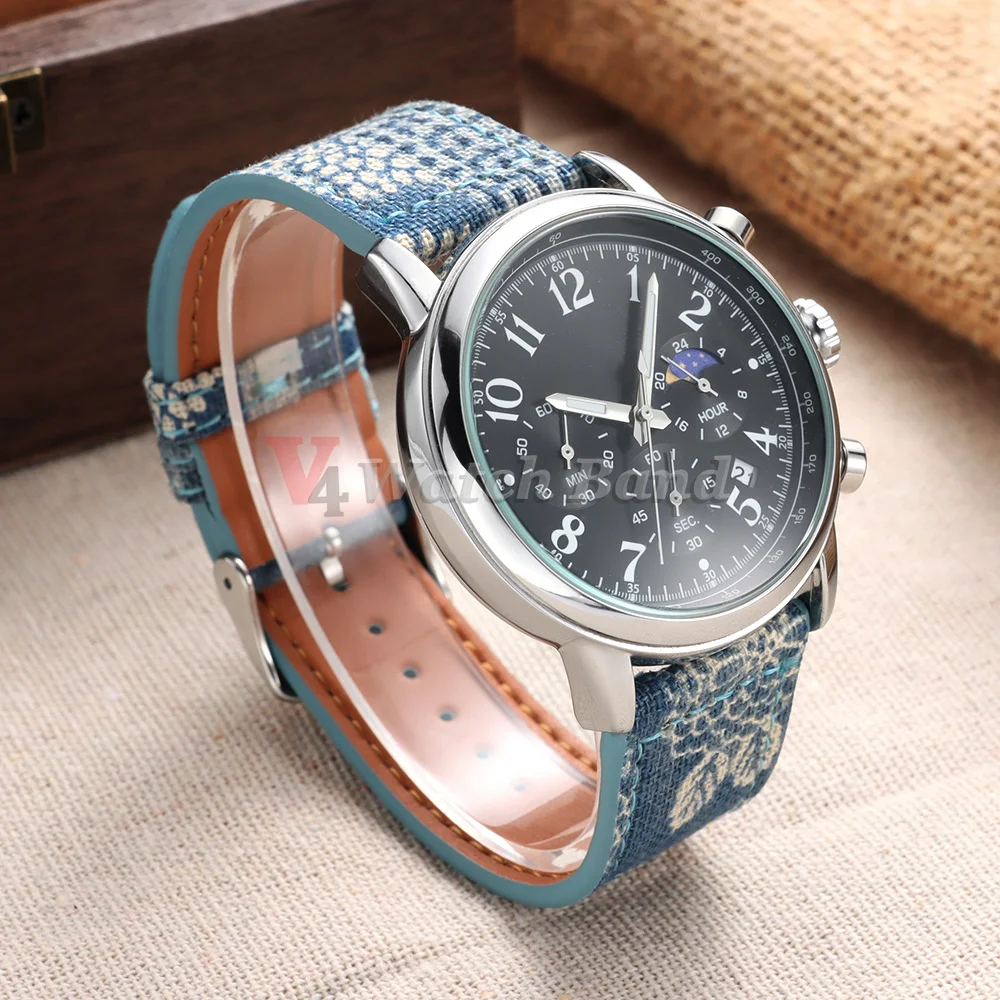 Nouveau style bracelet de montre en nylon et cuir 20mm 22mm texture torsadée bracelet de montre bleu irrégulier accessoires pour hommes et femmes