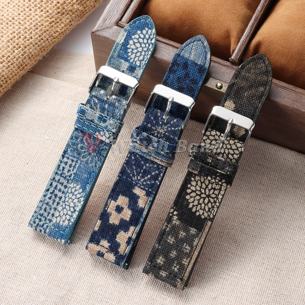 Nouveau style bracelet de montre en nylon et cuir 20mm 22mm texture torsadée bracelet de montre bleu irrégulier accessoires pour hommes et femmes