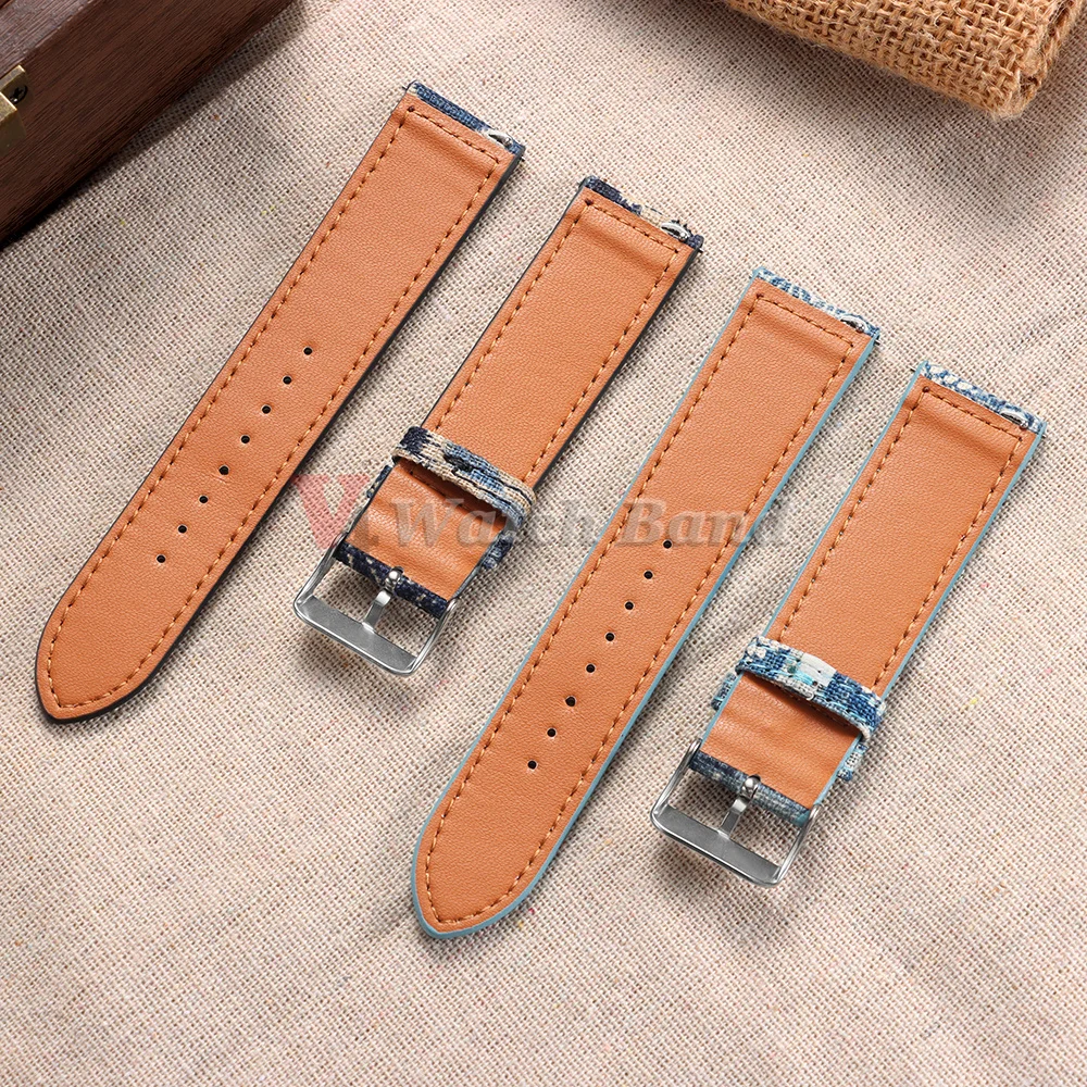 Nouveau style bracelet de montre en nylon et cuir 20mm 22mm texture torsadée bracelet de montre bleu irrégulier accessoires pour hommes et femmes