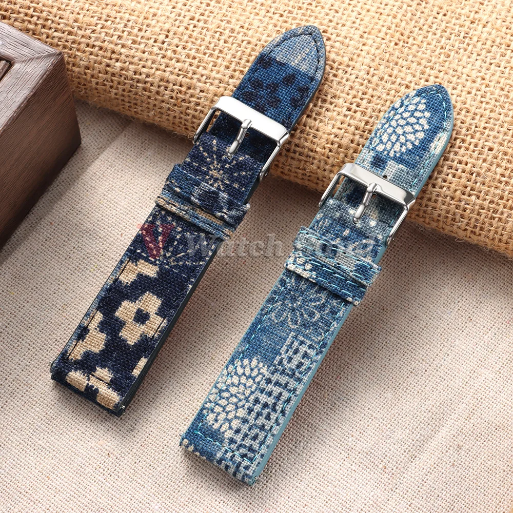 Nouveau style bracelet de montre en nylon et cuir 20mm 22mm texture torsadée bracelet de montre bleu irrégulier accessoires pour hommes et femmes