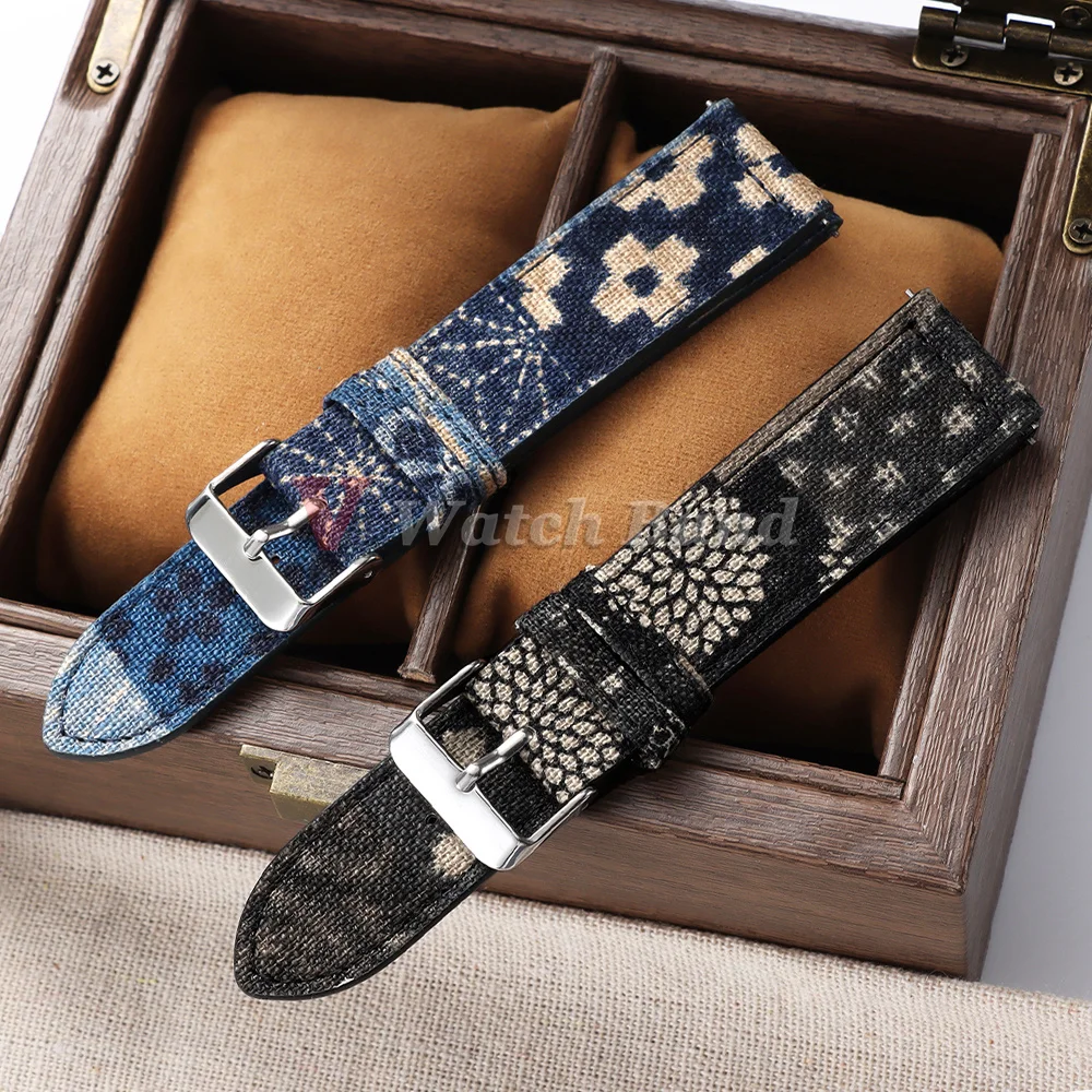 Nouveau style bracelet de montre en nylon et cuir 20mm 22mm texture torsadée bracelet de montre bleu irrégulier accessoires pour hommes et femmes