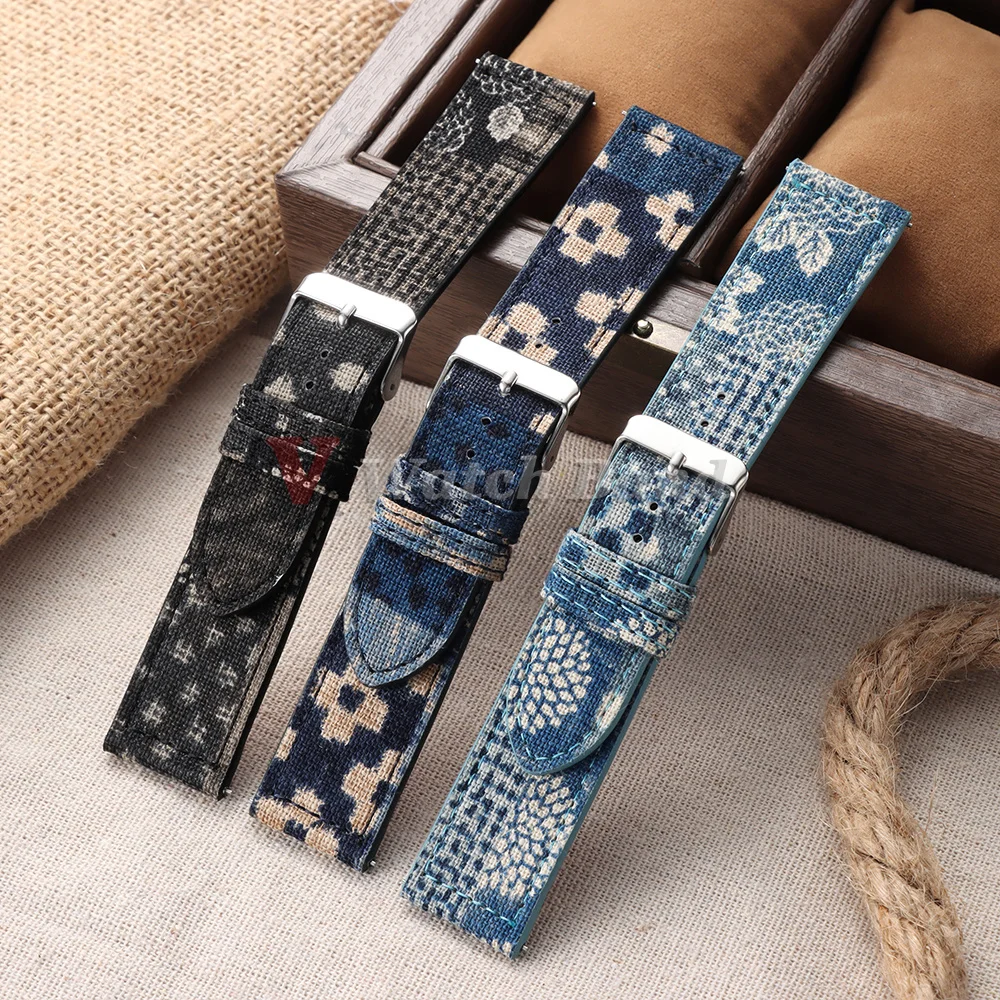 Nouveau style bracelet de montre en nylon et cuir 20mm 22mm texture torsadée bracelet de montre bleu irrégulier accessoires pour hommes et femmes