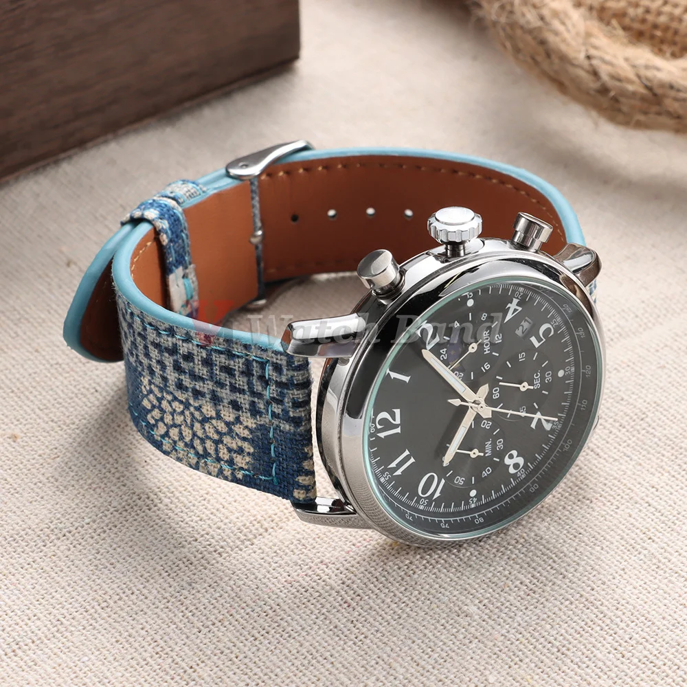 Nouveau style bracelet de montre en nylon et cuir 20mm 22mm texture torsadée bracelet de montre bleu irrégulier accessoires pour hommes et femmes