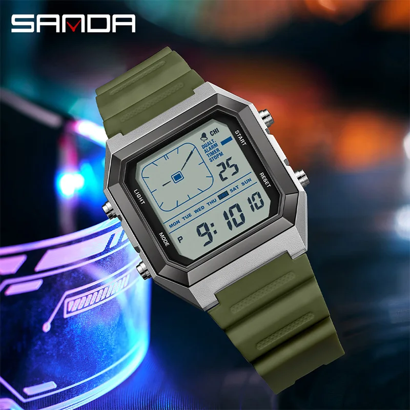 Montre Homme Carré Digital Alarme Sport Quartz Multifonctions 5ATM Lumineuse – Image 2