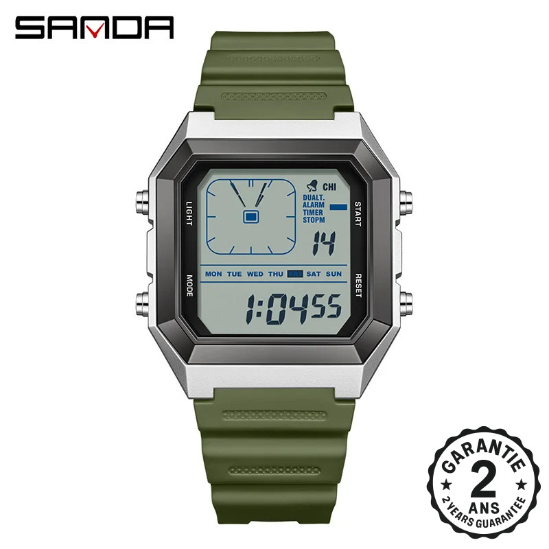Montre Homme Carré Digital Alarme Sport Quartz Multifonctions 5ATM Lumineuse