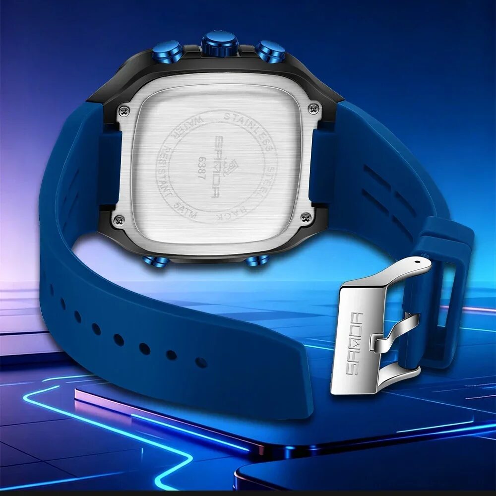 Montre Homme Carrée Analogique Numérique Alarme Électron Quartz 5ATM Sport – Image 9