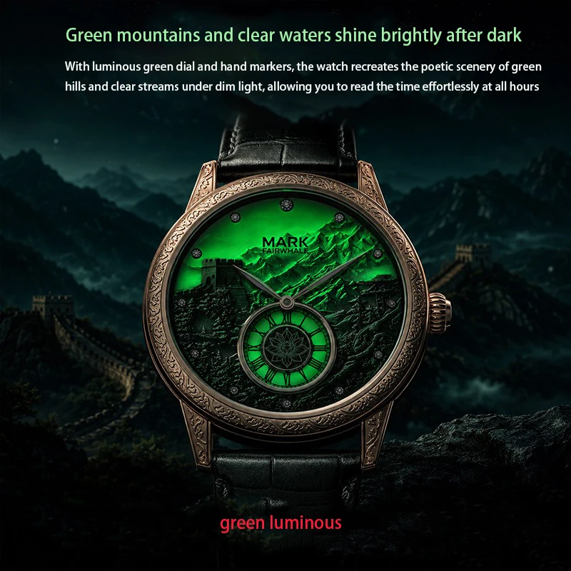 Montre Homme Automatique Muraille de Chine Cuir Noir Doré Rose Chiffres Romains – Image 5