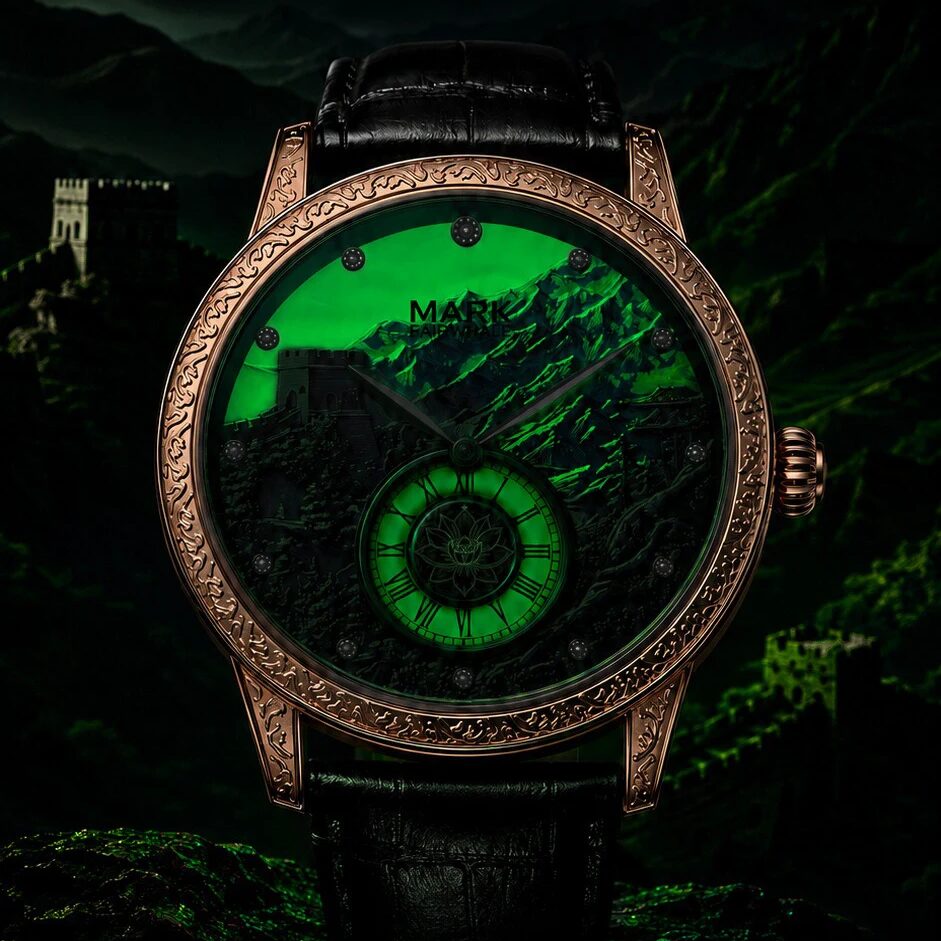 Montre Homme Automatique Muraille de Chine Cuir Noir Doré Rose Chiffres Romains – Image 10