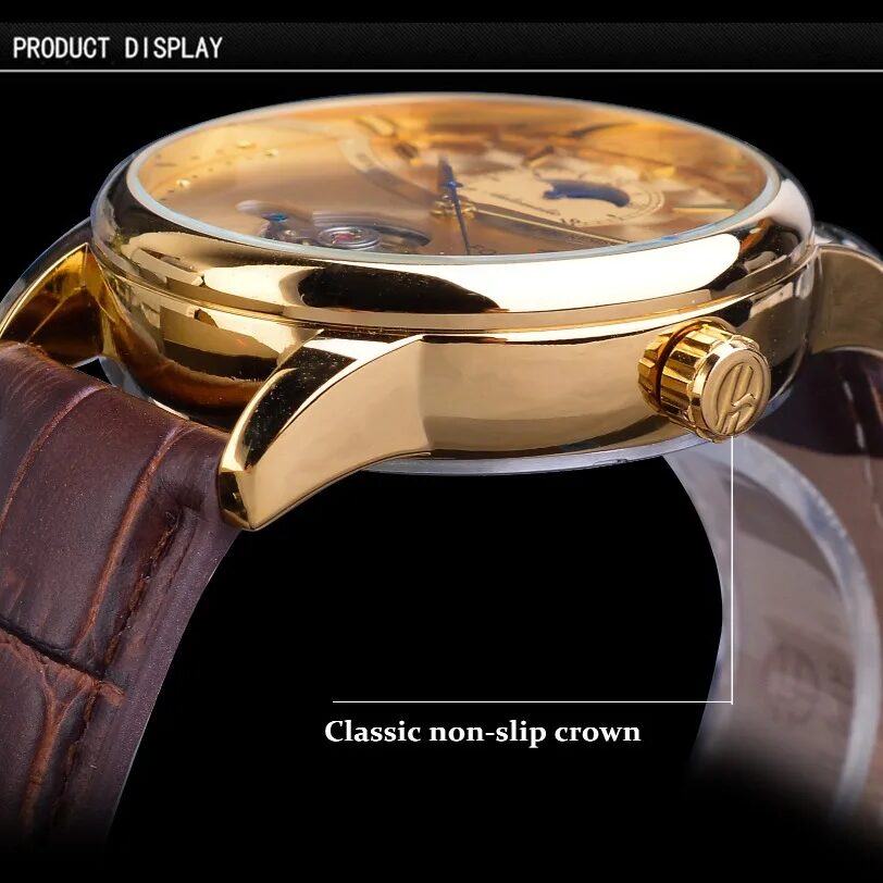 Montre Homme Automatique Tourbillon Phase de Lune Acier Cuir Curved Line Classe – Image 11