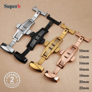 Fermoir à Boucle Déployante Papillon Acier Doré Damier 10 12 14 16 18 20 22 mm