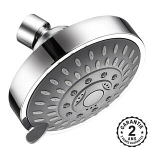 Pommeau de Douche 5 Jets Auto Nettoyant Haute Pression 10.5cm Chrome Noir Pluie