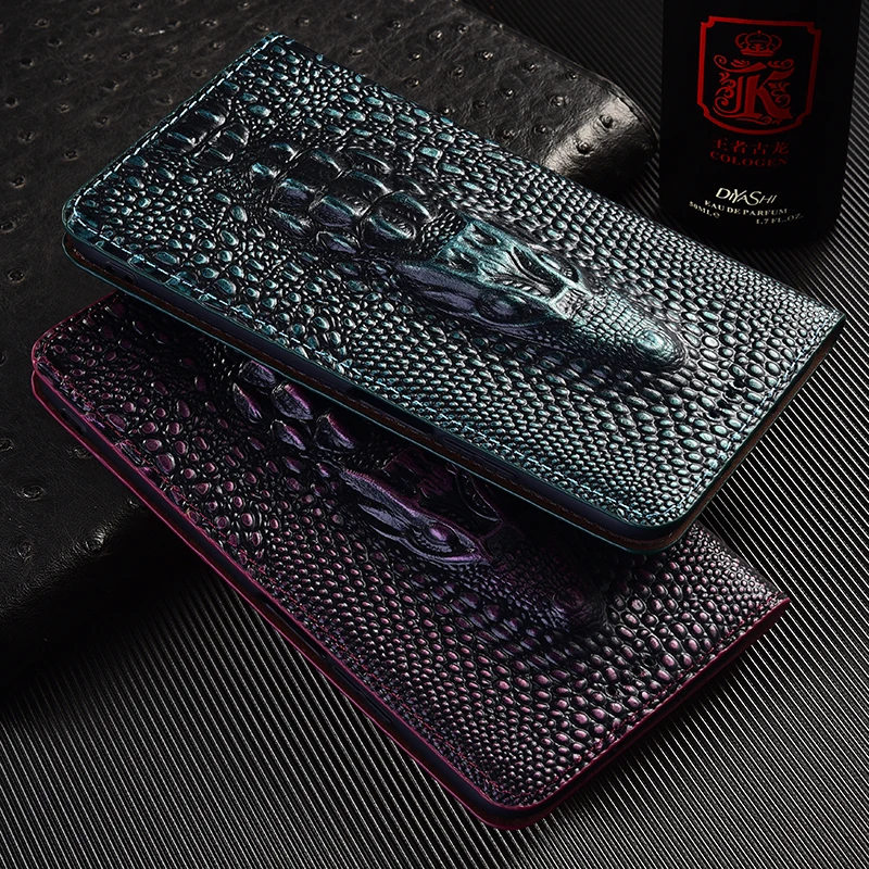 Coque Rabat iPhone 17 16 15 14 13 12 11 Plus Pro Max XR XS Cuir Tête Crocodile – Image 6