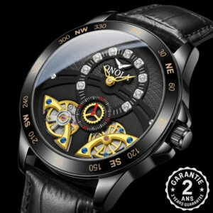 Montre Homme Mécanisme Automatique Squelette Tourbillon Cuir Design Boussole