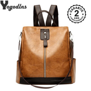 Sac à Dos Femme Cuir PU Antivol Fermeture Éclair Marron Noir Vert Mode Fashion