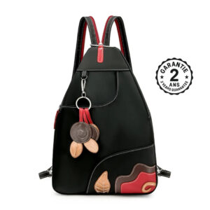 Sac à Dos Femme Triangulaire Nylon Feuilles en Grelot Poches Lanières Éclair