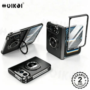 Coque Étui iPhone Duo Magnétique Pliante Magsafe Béquille Rotative Qi Antichoc