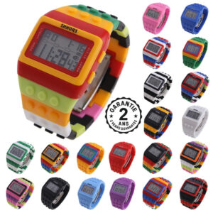 Montre Digital LED Cube Blocs de Couleur Carré Multicolore Alarme Retroéclairage