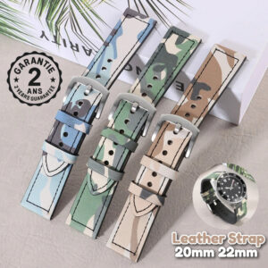 Bracelet de Montre Homme Cuir Camouflage 20mm 22mm Ardillon pour Omega Seiko