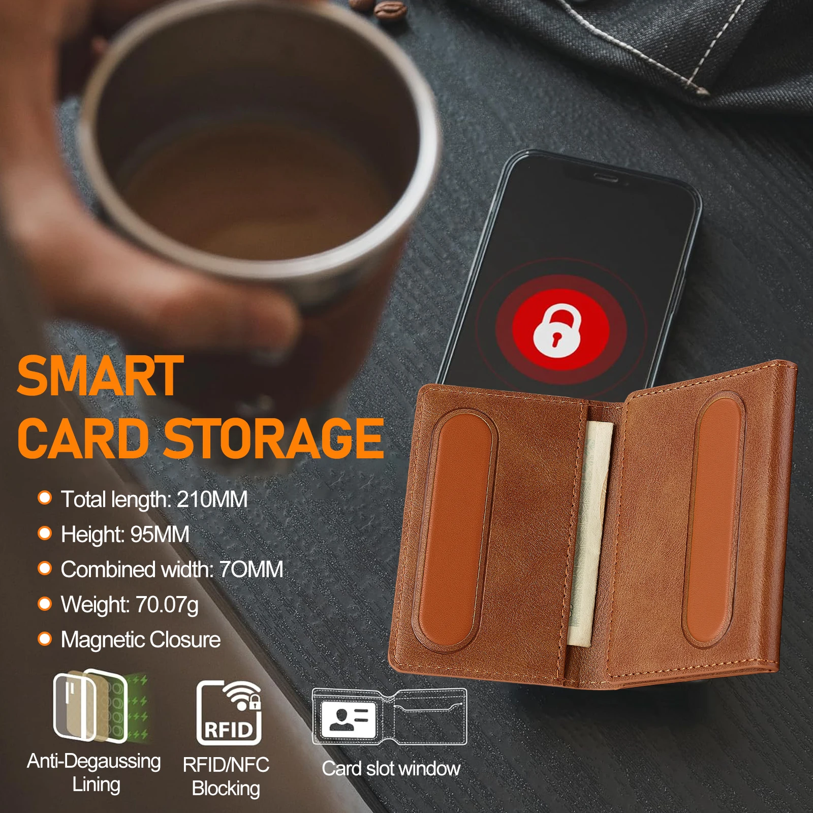 Portefeuille Porte Cartes 5 CB iPhone Magsafe Anti RFID Cuir PU Magnétique Luxe – Image 3