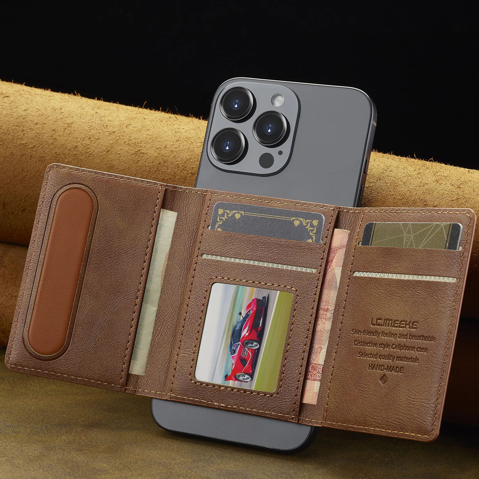 Portefeuille Porte Cartes 5 CB iPhone Magsafe Anti RFID Cuir PU Magnétique Luxe – Image 4