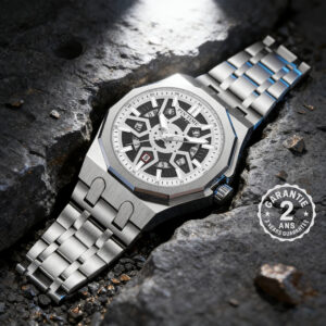 Montre Homme Classique Acier Inoxydable Cadran Ajouré 10 Bars Five Coffins Luxe