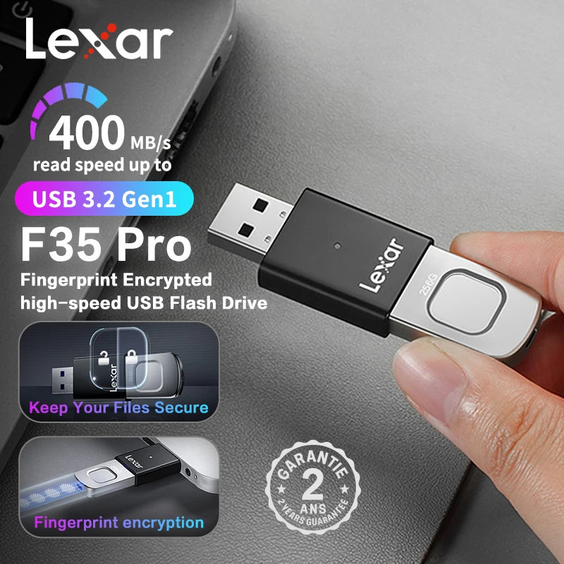 Clé USB Lexar F35 Pro 64 128 256 Go USB 3.2 Empreinte Digitale Cryptage AES