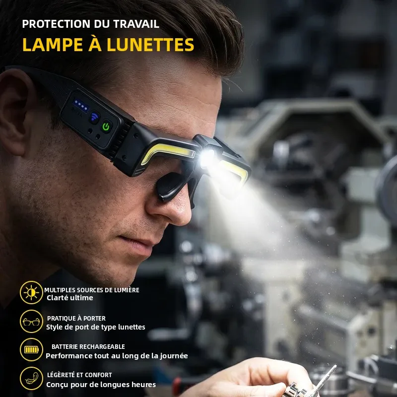 Lampe Frontale Lunettes LED à Induction COB XTE Rechargeable USB IPX4 Atelier – Image 3