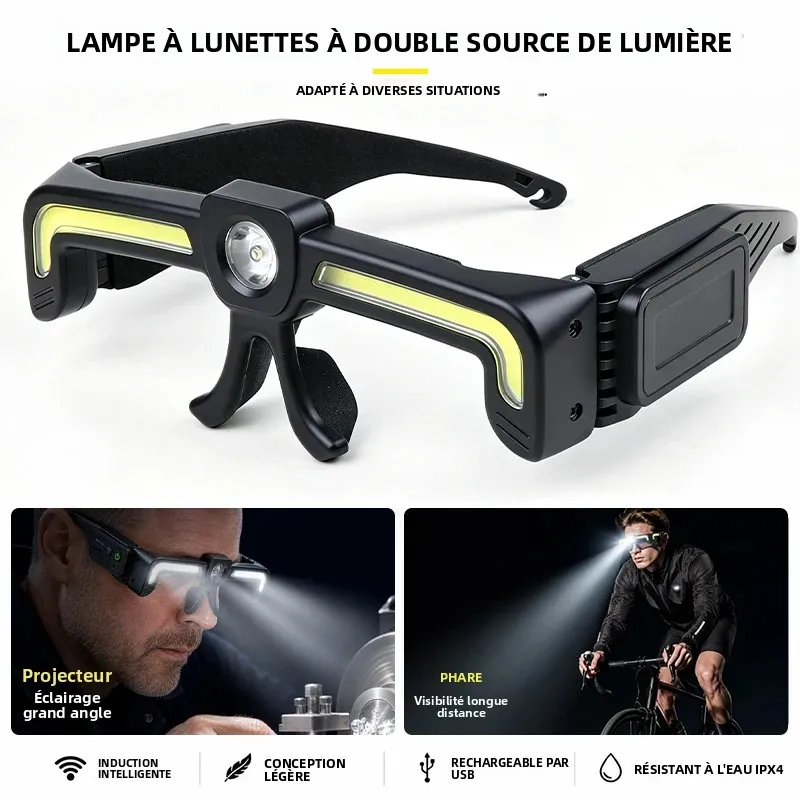 Lampe Frontale Lunettes LED à Induction COB XTE Rechargeable USB IPX4 Atelier – Image 2